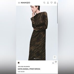 Mango Long Sleeve Brown Animal-Print Dress Size US 2